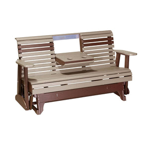 5ft Plain Poly Glider Chair Outdoor Glider 5ft / Weatherwood & Chestnut Brown