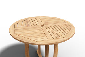 Abel 35.5-inch Round Teak Outdoor Dining Table with Umbrella Hole Outdoor Table