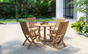 Abel 5-Piece Round Teak Outdoor Dining Set with Folding Armchair Outdoor Dining Set