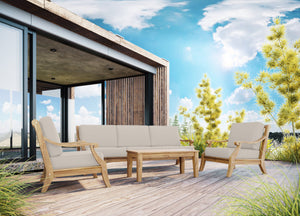 Adrien 4-Piece Teak Outdoor Patio Deep Seating Set with Sunbrella Antique Beige Cushions Outdoor deep seating
