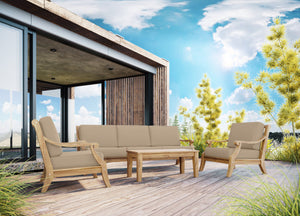 Adrien 4-Piece Teak Outdoor Patio Deep Seating Set with Sunbrella Fawn Cushions Outdoor deep seating