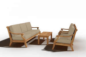 Adrien 4-Piece Teak Outdoor Patio Deep Seating Set with Sunbrella Fawn Cushions Outdoor deep seating