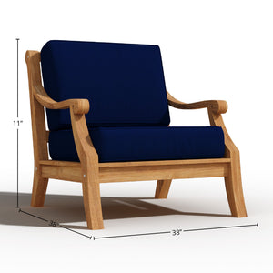 Adrien 4-Piece Teak Outdoor Patio Deep Seating Set with Sunbrella Navy Cushions Outdoor deep seating