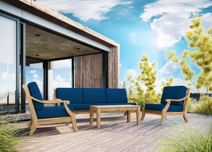 Adrien 4-Piece Teak Outdoor Patio Deep Seating Set with Sunbrella Navy Cushions Outdoor deep seating