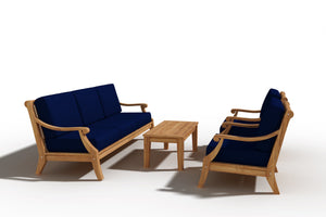 Adrien 4-Piece Teak Outdoor Patio Deep Seating Set with Sunbrella Navy Cushions Outdoor deep seating