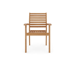 Ambre 5-Piece Round Teak Outdoor Dining Set with Lazy Susan and Stacking Armchairs Outdoor deep seating