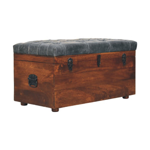 Black Buffalo hide leather Storage Trunk Bench