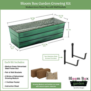 Bloom Box Garden Growing Kit, Medium Green with Wall Brackets Flower Box Brackets