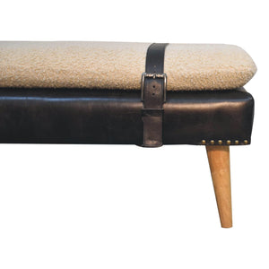Bouclé Buffalo Hide Black Leather Bench Bench