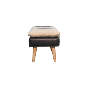 Bouclé Buffalo Hide Black Leather Bench Bench