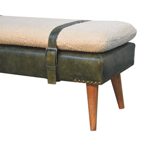 Bouclé Buffalo Hide Olive Green Leather Bench Bench