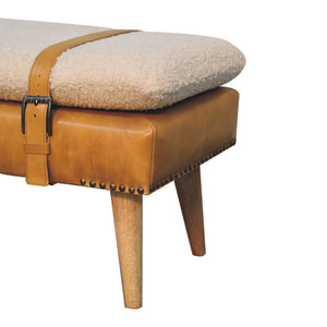 Bouclé Buffalo Hide Tan Leather Bench Bench