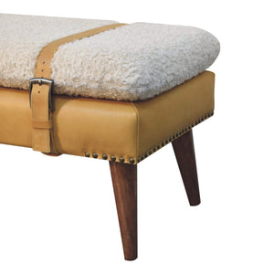 Boucle x Tan Leather Bench Bench