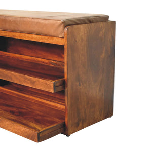 Buffalo Hide Pull out Chestnut Shoe Storage Bench Bench