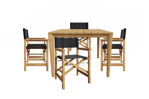 Cateline 5-Piece Square Teak Outdoor Dining Set in Black with Folding Armchairs Outdoor Dining Set