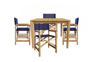Cateline 5-Piece Square Teak Outdoor Dining Set in Blue with Folding Armchairs Outdoor Dining Set