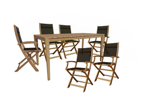 Cateline 7-Piece Rectangular Teak Outdoor Dining Set in Black with Folding Armchairs Outdoor Dining Set