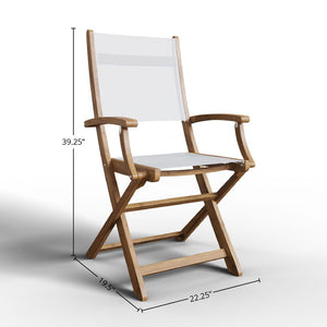 Cateline 7-Piece Rectangular Teak Outdoor Dining Set in White with Folding Armchairs Outdoor Dining Set
