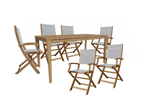 Cateline 7-Piece Rectangular Teak Outdoor Dining Set in White with Folding Armchairs Outdoor Dining Set