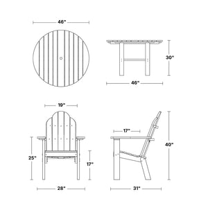 Classic 5-Piece 46" Round Dining Set with Deck Chairs Dining Set
