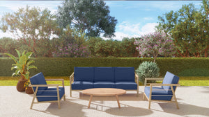 Daniele 4-Piece Teak Outdoor Patio Deep Seating Set with Sunbrella Navy Cushion Outdoor Seating