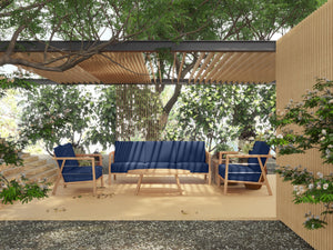 Daniele 4-Piece Teak Outdoor Patio Deep Seating Set with Sunbrella Navy Cushion Outdoor Seating