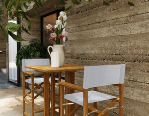 Directeur 3-Piece Square Teak Outdoor Bar Height Dining Set in White with Folding Armchairs Outdoor Dining Set