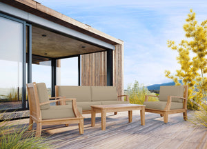 Eliane 4-Piece Teak Outdoor Patio Deep Seating Set with Sunbrella Fawn Cushions Outdoor deep seating