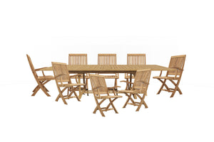 Florence 9-Piece Rectangular Teak Outdoor Dining Set with Extendable Table and Folding Chairs Outdoor Dining Set