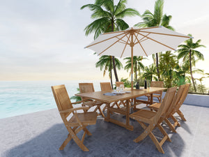 Florence 9-Piece Rectangular Teak Outdoor Dining Set with Extendable Table and Folding Chairs Outdoor Dining Set