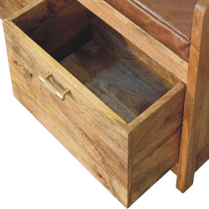 Hardwood Storage Bench with Brown Leather Seat Bench