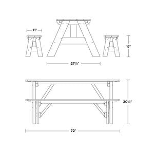 Heritage 72" Picnic Table with Detached Benches Picnic Table