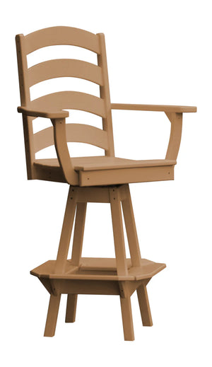 Ladderback Swivel Counter Chair with Arms Outdoor Table Cedar Stain