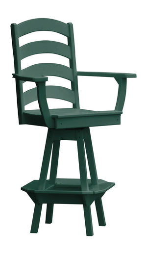 Ladderback Swivel Counter Chair with Arms Outdoor Table Turf Green