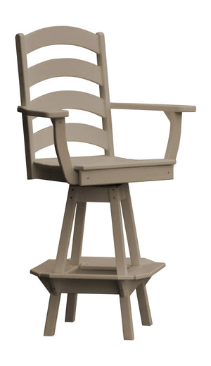 Ladderback Swivel Counter Chair with Arms Outdoor Table Weathered Wood