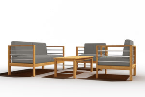 Leon 4-Piece Teak Outdoor Patio Deep Seating Set with Sunbrella Charcoal Cushions Outdoor deep seating