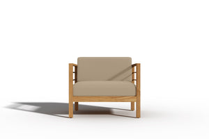 Leon 4-Piece Teak Outdoor Patio Deep Seating Set with Sunbrella Fawn Cushions Outdoor deep seating