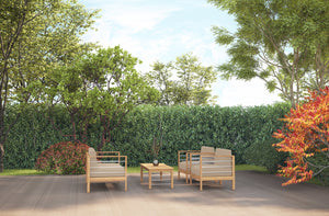 Leon 4-Piece Teak Outdoor Patio Deep Seating Set with Sunbrella Fawn Cushions Outdoor deep seating