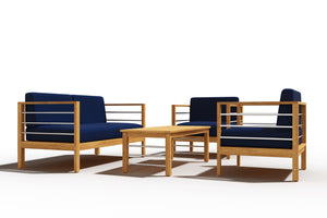 Leon 4-Piece Teak Outdoor Patio Deep Seating Set with Sunbrella Navy Cushions Outdoor deep seating
