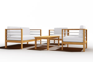 Leon 4-Piece Teak Outdoor Patio Deep Seating Set with Sunbrella White Cushions Outdoor deep seating