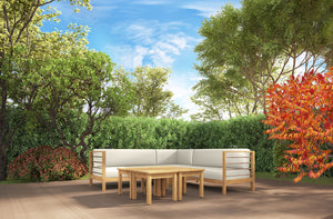 Leon 7-piece Teak Outdoor Sectional Deep Seating Set with Sunbrella Canvas Cushions Outdoor deep seating