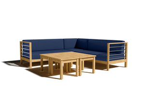 Leon 7-piece Teak Outdoor Sectional Deep Seating Set with Sunbrella Navy Cushions Outdoor deep seating