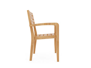 Louvel 5-Piece Rectangular Teak Outdoor Dining Set with Extendable Table and Stacking Armchairs Dining Bench Set