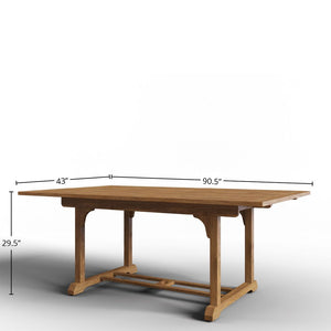 Louvel 5-Piece Rectangular Teak Outdoor Dining Set with Extendable Table and Stacking Armchairs Dining Bench Set