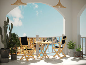 Lucas 3-Piece Round Teak Outdoor Bistro Set in Black with Folding Table and Armchairs Outdoor Lounge Set