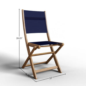Lucas 3-Piece Round Teak Outdoor Bistro Set in Blue with Folding Table and Chairs Bistro Set