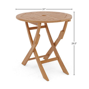 Lucas 3-Piece Round Teak Outdoor Bistro Set in Blue with Folding Table and Chairs Bistro Set