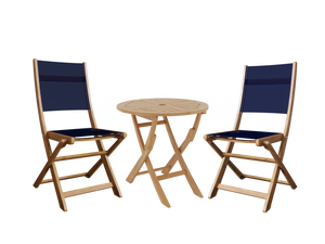 Lucas 3-Piece Round Teak Outdoor Bistro Set in Blue with Folding Table and Chairs Bistro Set
