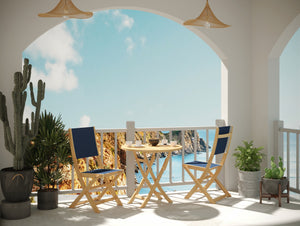 Lucas 3-Piece Round Teak Outdoor Bistro Set in Blue with Folding Table and Chairs Bistro Set