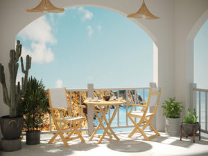Lucas 3-Piece Round Teak Outdoor Bistro Set in White with Folding Table and Armchairs Outdoor bistro Set
